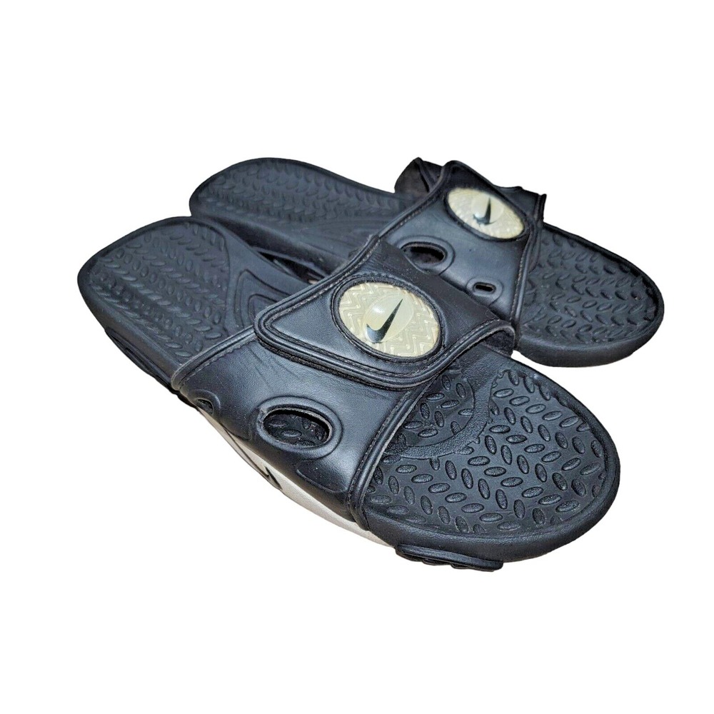 Vintage Y2K Nike Slides Men's‎ Black White Rubber Sandals Size 12 - 810006 001
